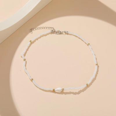 Ensemble de Colliers Clavicule pour Femmes: Perles de riz blanches, Perle ABS, Coquillage, Fleur en argile molle, Pendentif cerise