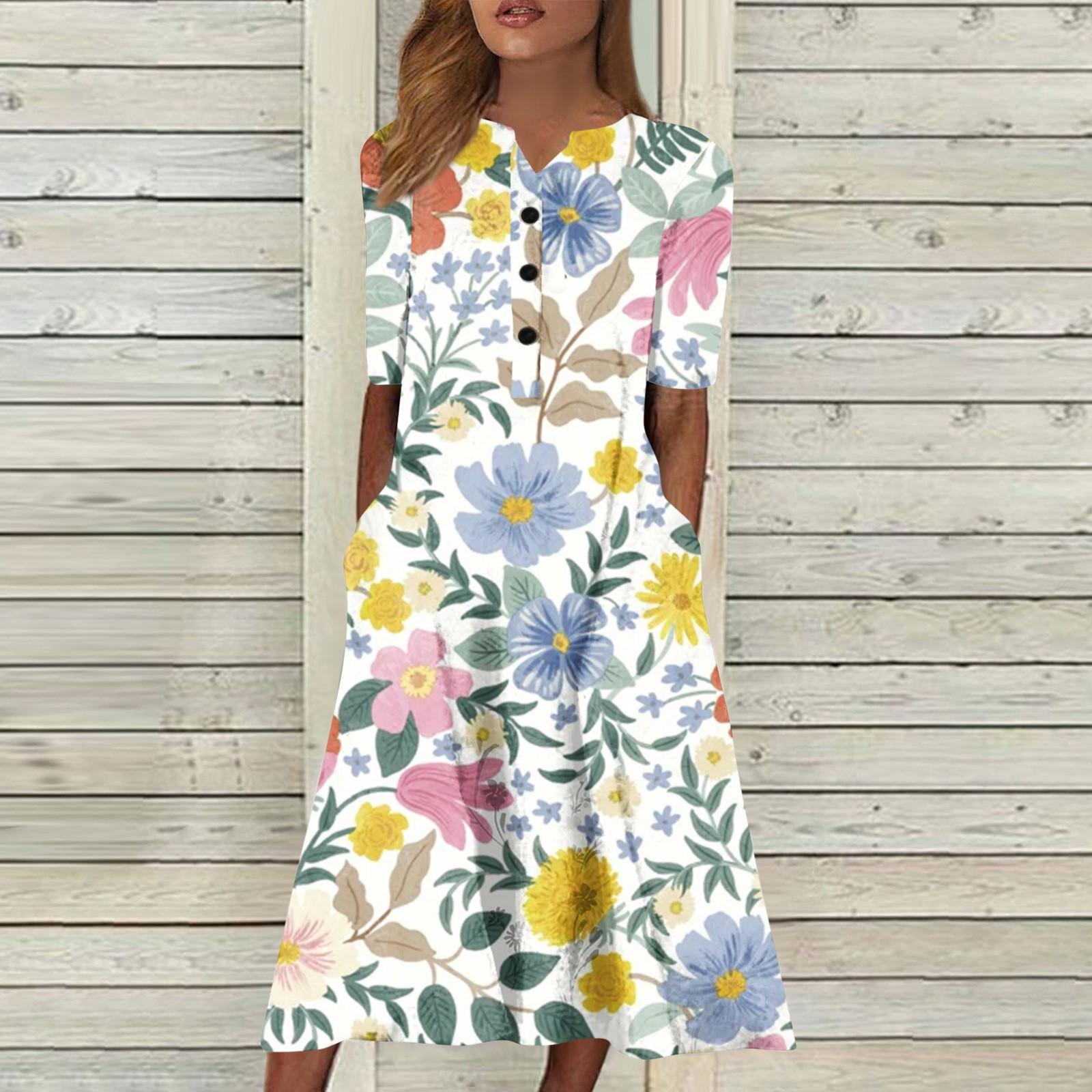 

Женская летняя повседневная модная пляжная свинг-юбка с v-образным вырезом и короткими рукавами XL жёлтый