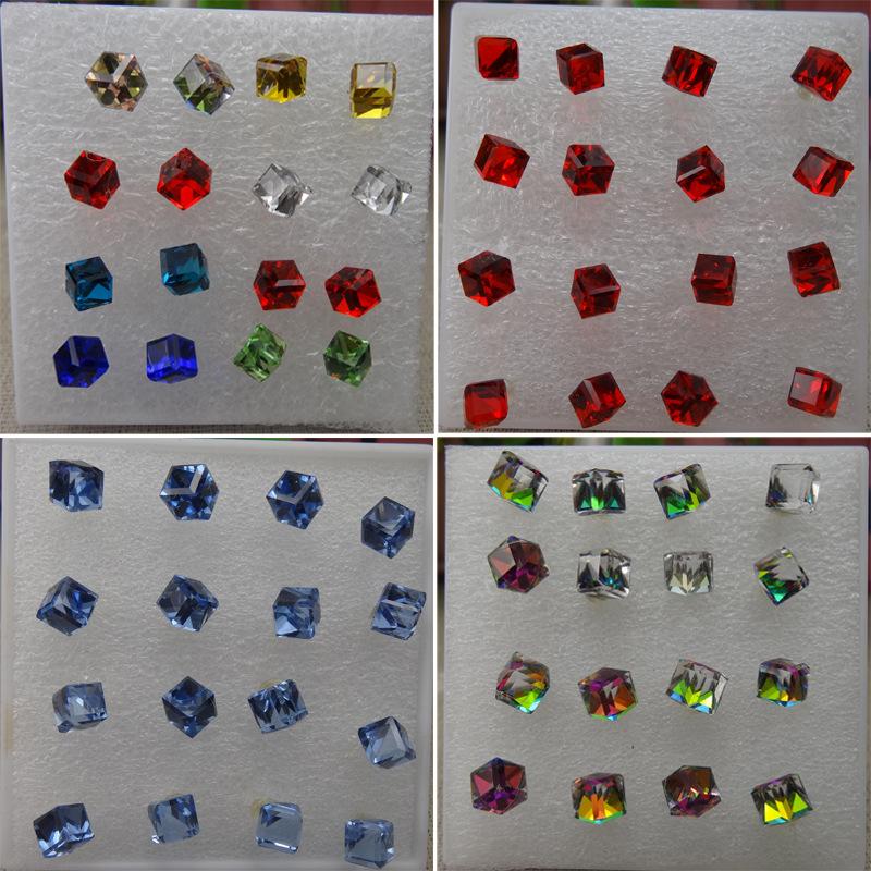 Koreanische 6mm Glas Kristall Würfel Ohrringe, Mehrfarbig, 8 Paare