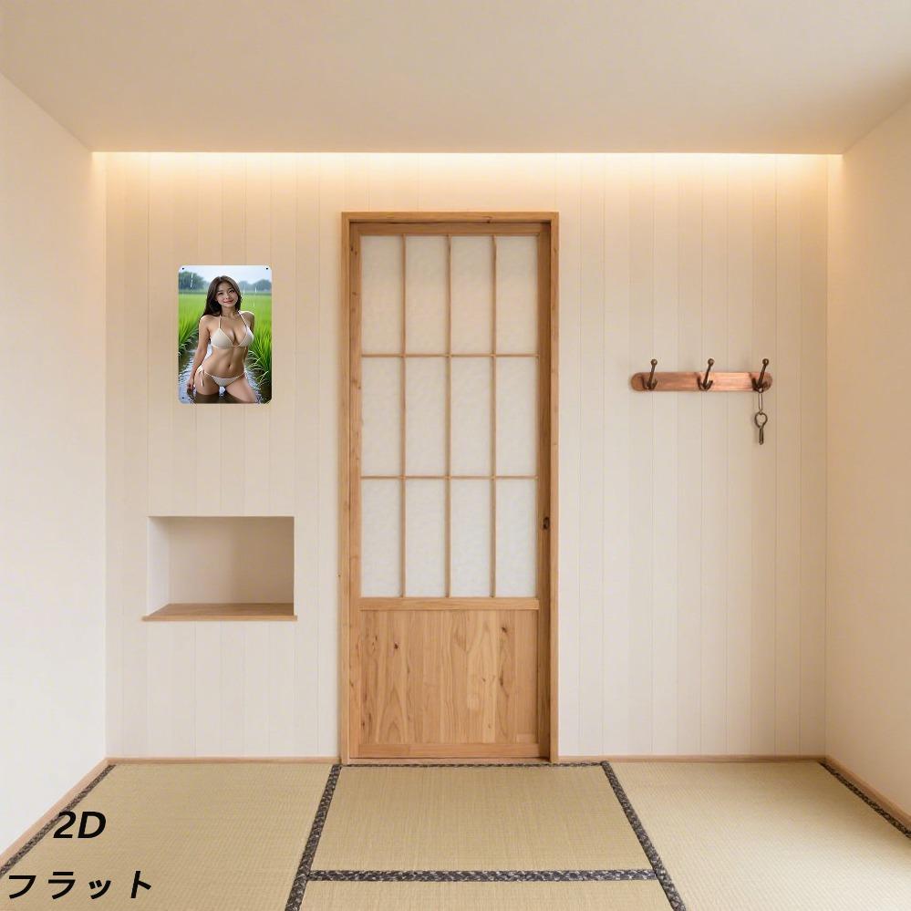 Vintage Japanese Bikini Metal Sign - 8x12 Inch Glossy Wall Decor for Home Cafe - Adhesive/Screw Hanging Minimalist Retro Female