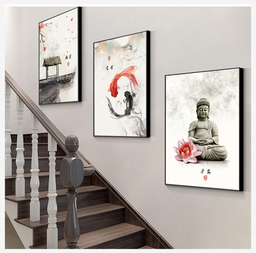New Chinese Ink Flowers Buddha Wall Art Print Picture Canvas Painting Poster for Home Living Room Decoration Frameless