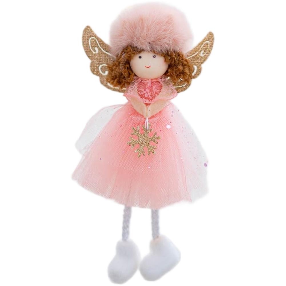 Holiday Christmas Angel Girl Doll Ornament Hanging Pendant with Gauze Wings Plush Material Suitable for Kids Decorations