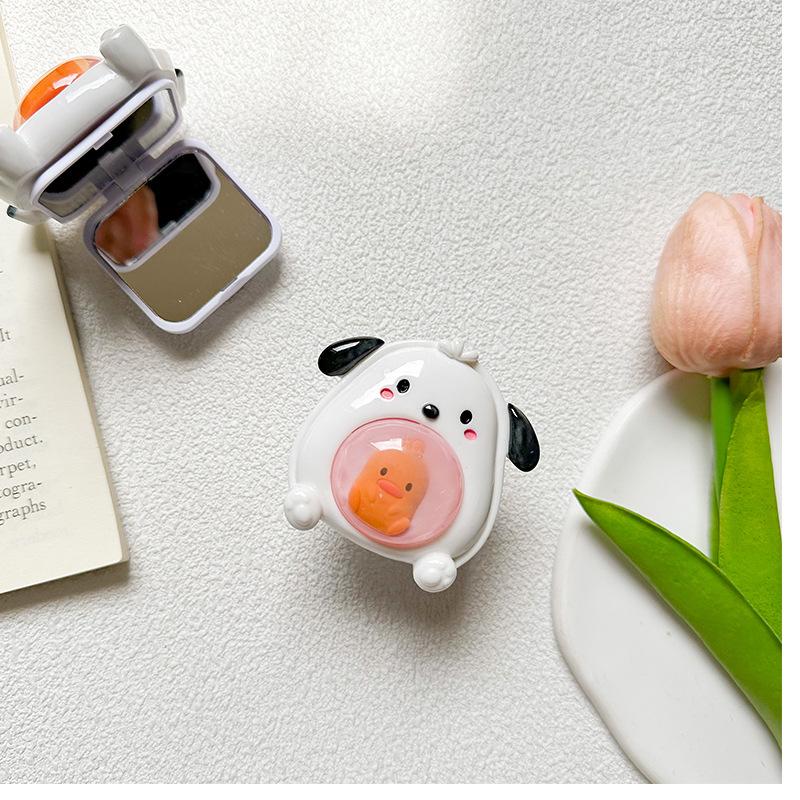 Cartoon Cute Mobile Phone Airbag Holder Puppy Flip Mirror Cat Makeup Mirror Portable Style Niche