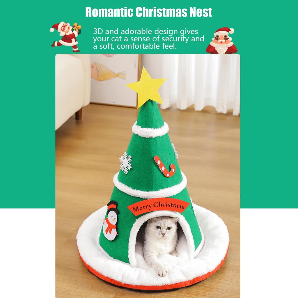 Covered Cat Bed Warm Christmas Tree Anti-Slip Bottom Pet Supplies Soft Sleeping Kitten Bed Cat Cave For Puppy Kitten Pet Indoor