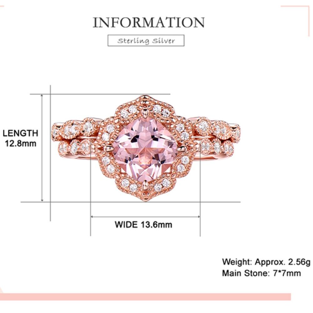 Set de inele florale rafinate 2-în-1 Nano Morganite, cadou pentru propunerea de Valentine, bijuterii pentru femeie