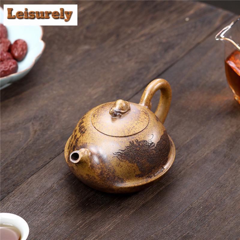 430ml Yixing Purple Clay Teapot Handmade Dragon Turtle Pot Raw Ore Hyperthermy Section Mud Tea Soaking Kettle Zisha Tea Set Gift