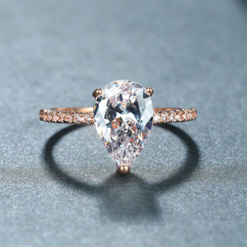 Silver Simple Classic WaterDrop 4-Carat Zircon Ring for Women Engagement Wedding Luxury High Quality Fine Jewelry