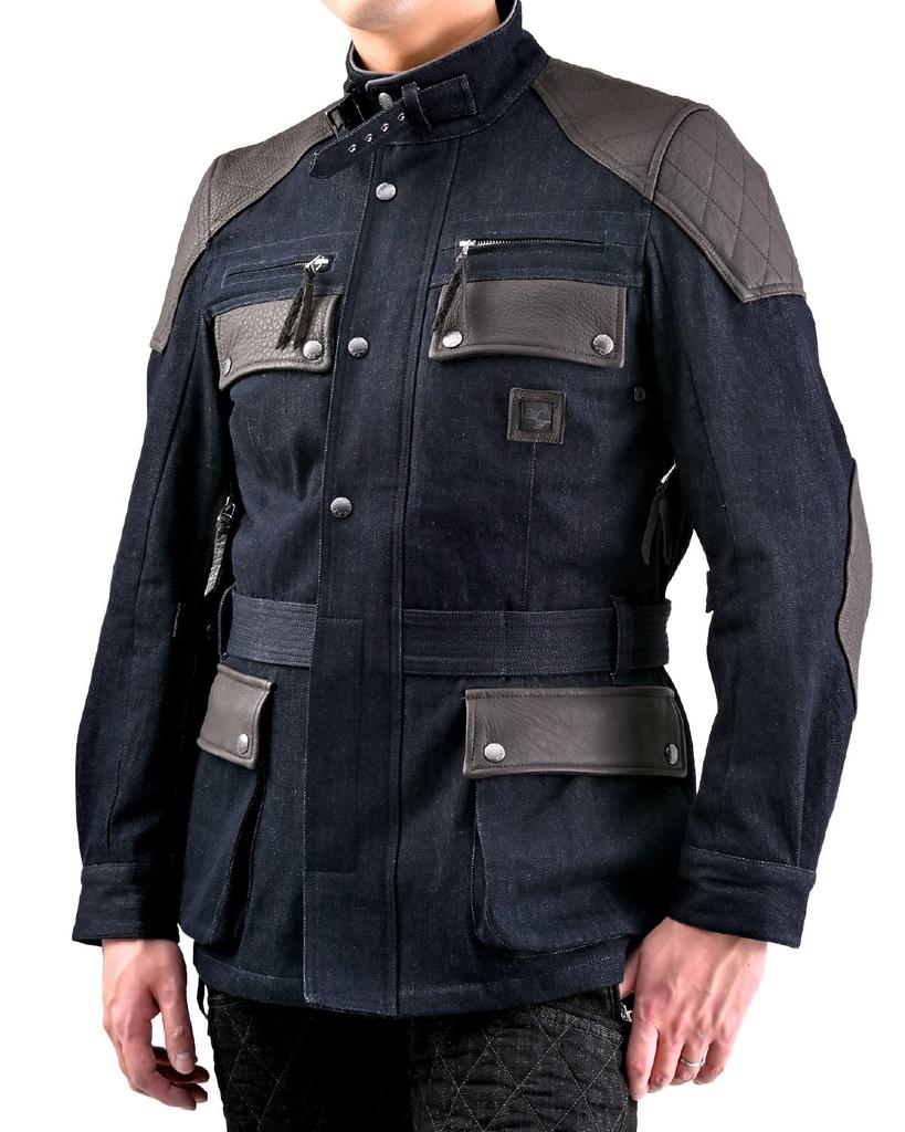 Max Fritz Air Intake Rail Jacket Size L In Genuine Leather and Denim for 2, Indigo, Men's, (48), MFJ-2467, Motorcycles, Spring/Summer/Autumn.