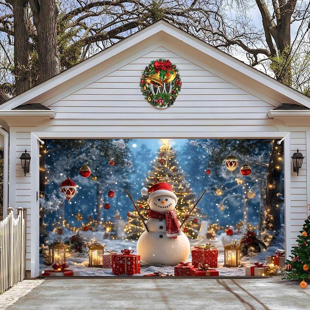 Garage Door Christmas Cover 13x6ft Festive Decoration Outdoor Christmas Banner For Garage Door Party Porch Yard Wall House Home