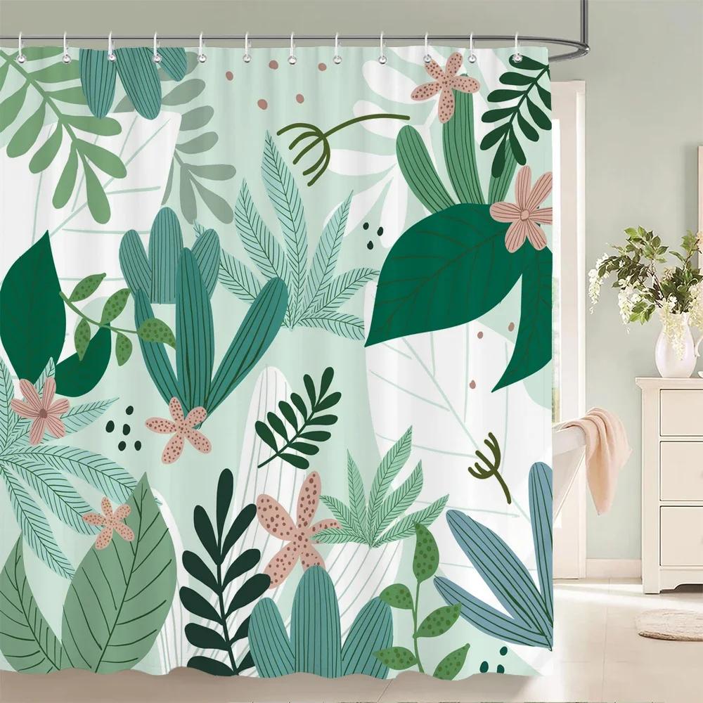 Colorful Beautiful Flowers Bath Curtain Waterproof Fabric Shower Curtains Floral Rose Printing Bathroom Screen Decor With Hooks