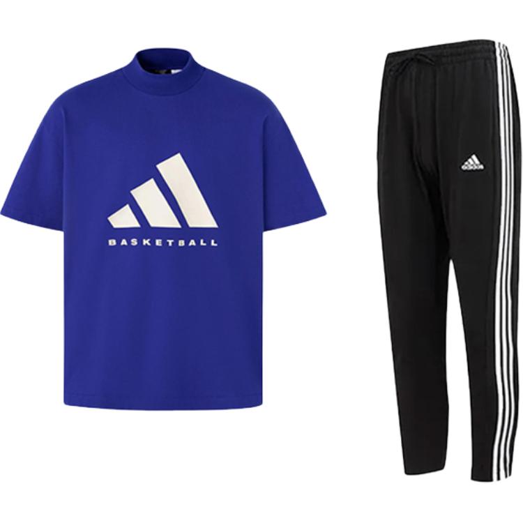 

Adidas Dopamine Loose Half High Neck Short Sleeve Vintage Striped Logo Tapered Knit Long Pants Casual Sports Set Men sets IX1967+IC0044 S