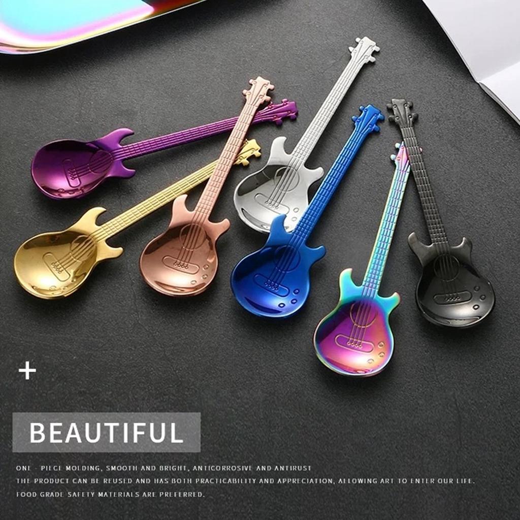 Guitar Coffee Spoon Stainless Steel Dessert Ice Cream Spoon Tea Spoon Coffee Accessories Rainbow Flatware Drinking Tools