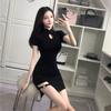 Sommer neues Temperament Retro kurz Persönlichkeit verbesserte Version Cheongsam-Kragen Hohl Hüftwickel Kurzarmkleid Damen