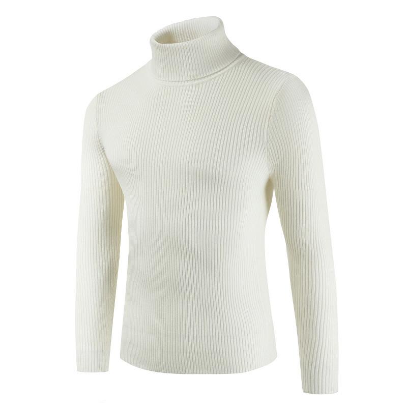Autumn and Winter Men's High Neck Sweater Korean Version Slim Fit Youth Solid Color Pullover Bottom Knitted Jersey