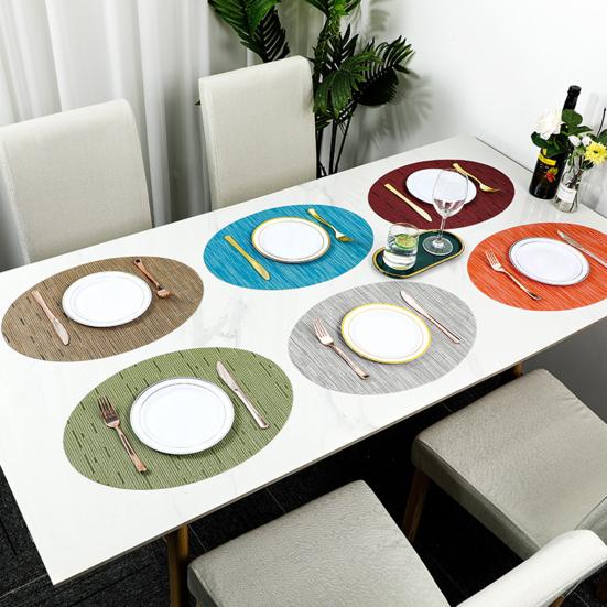 2Pcs Bamboo Pattern Placemat Oval Anti-scald Heat-Resistant Non-slip Waterproof Heat Insulation PVC Dishwasher Safe Dining Table Decoration Pad