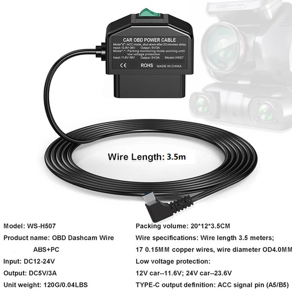 Dual Mode OBD Car Recorder Cable with Intelligent Parking Surveillance & Voltage Protections High Efficiency OBD Cable
