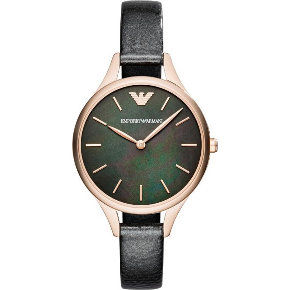 Emporio Armani Aurora Mother of pearl Black Leather Ladies Quartz Watch AR11056 мать жемчужного