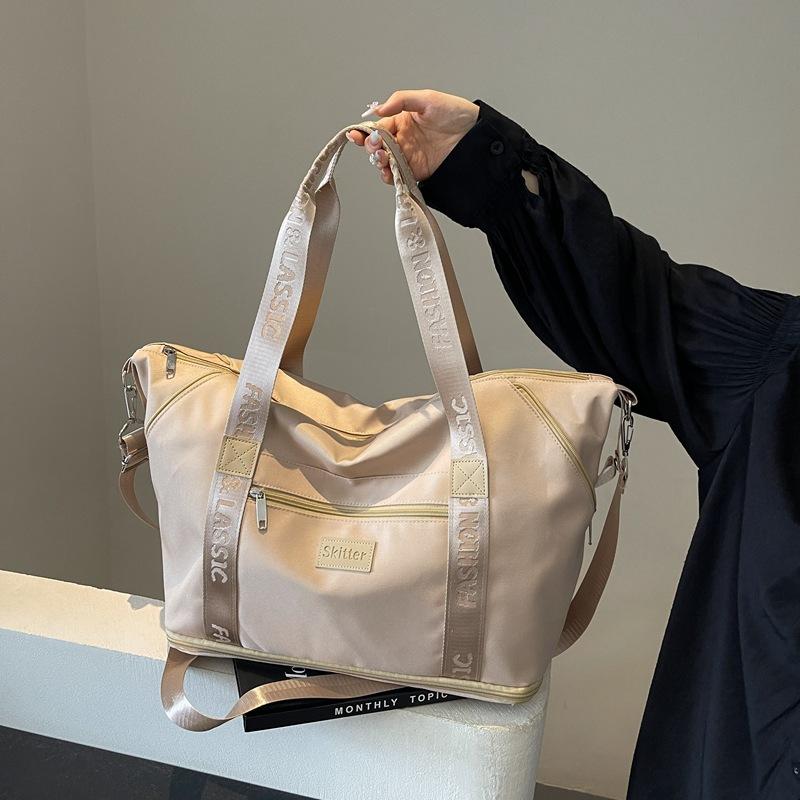 

Трендовая сумка Oxford с косым ремнем, дорожная, большая, для коротких поездок, с чехлом, сумка на колесиках, сумка для одежды, с разделением на сухое и влажное, сумка для фитнеса бежевый