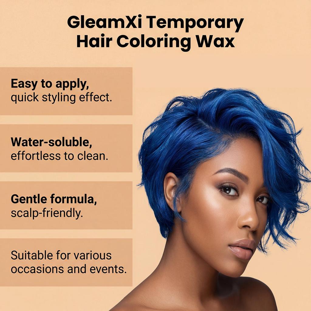 GleamXi Blue Temporary Hair Dye - Natural, Smooth, Even Coverage, Shiny, Vibrant Color