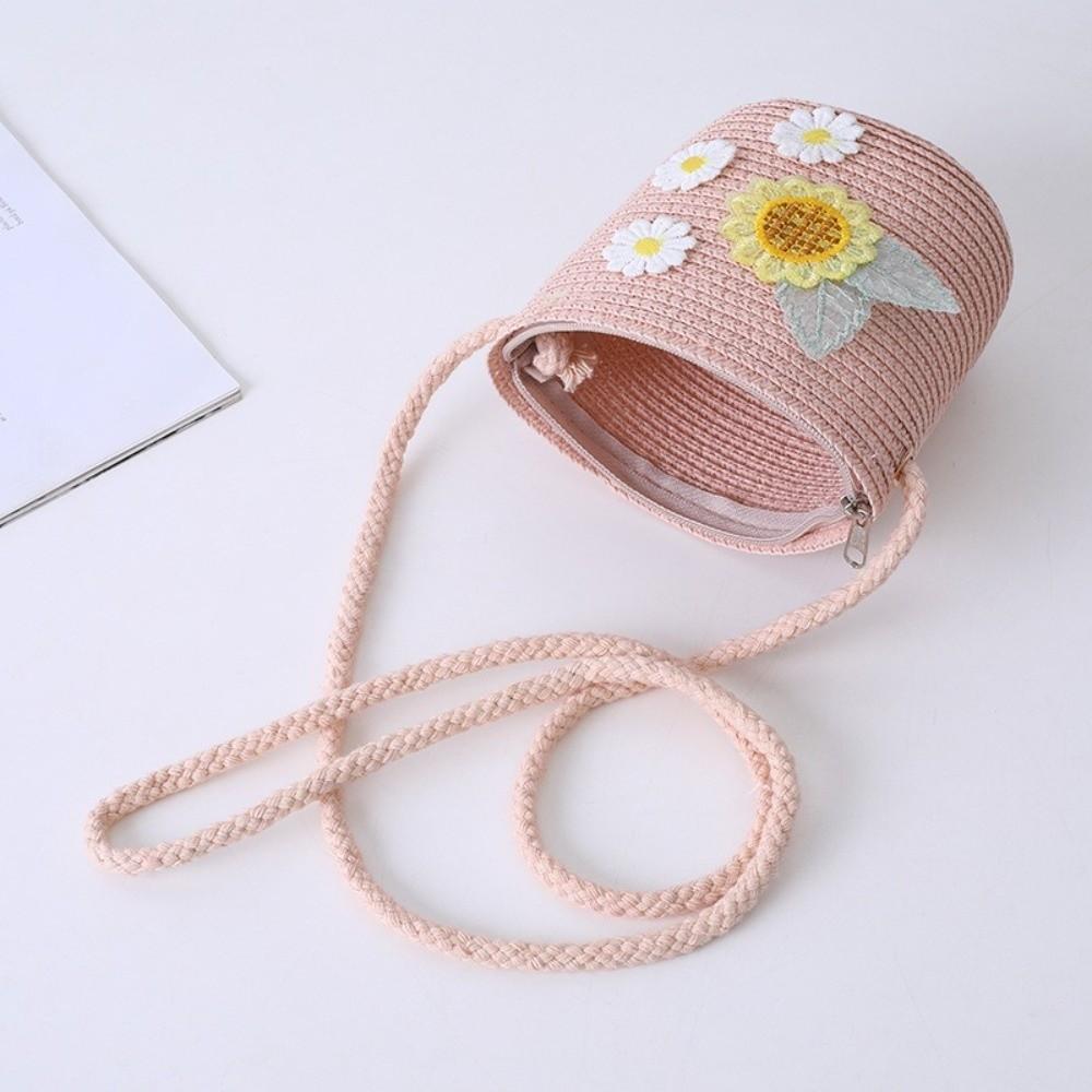 Small Daisy Straw Bag Cap Set Sun Protection Sun Hat Outdoor Fisherman Hat for 2-10 Years Girls