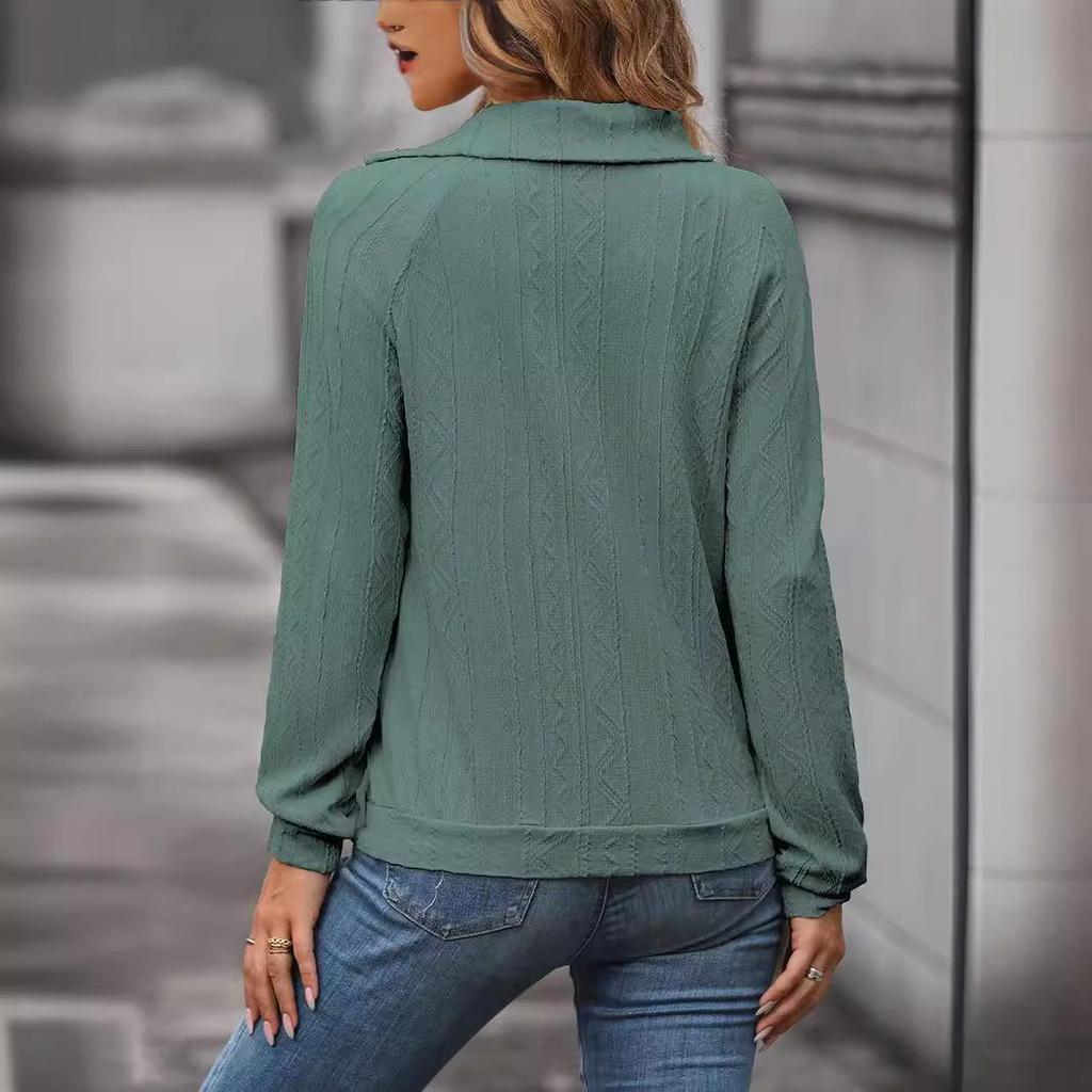 2025 Autumn Women's Solid Color Irregular Lapel Hoodie - European & American Style