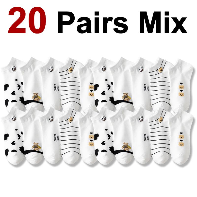 5/10/20 Pairs Women Animal Printed Short Socks Spring Summer Sweat Absorbing Breathable Comfortable Knitted Fabric Casual Socks