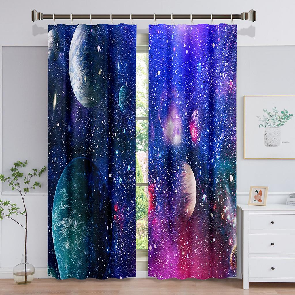 2 Panel Galaxy Universe Star Printed Curtain for Bedroom Semi-blackout Curtain Grommet Top Blinds Window Cortinas Free Shipping