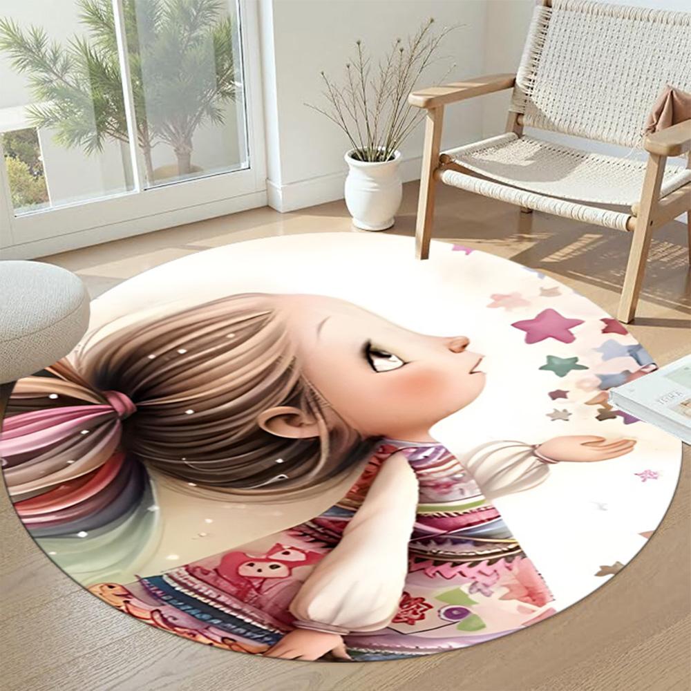 Girl Round Area Rug Suitable for Study Room Playrooms Bedrooms Foyer Antislip Round Carpet Decorate Offices Gift for Festivals