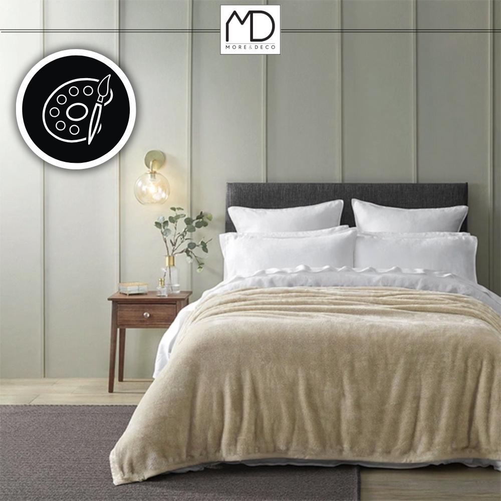 Koc dwustronny 200x220 cm pled 2w1 pluszowy 420g/m² narzuta na łóżko beżowy MORE&DECO
