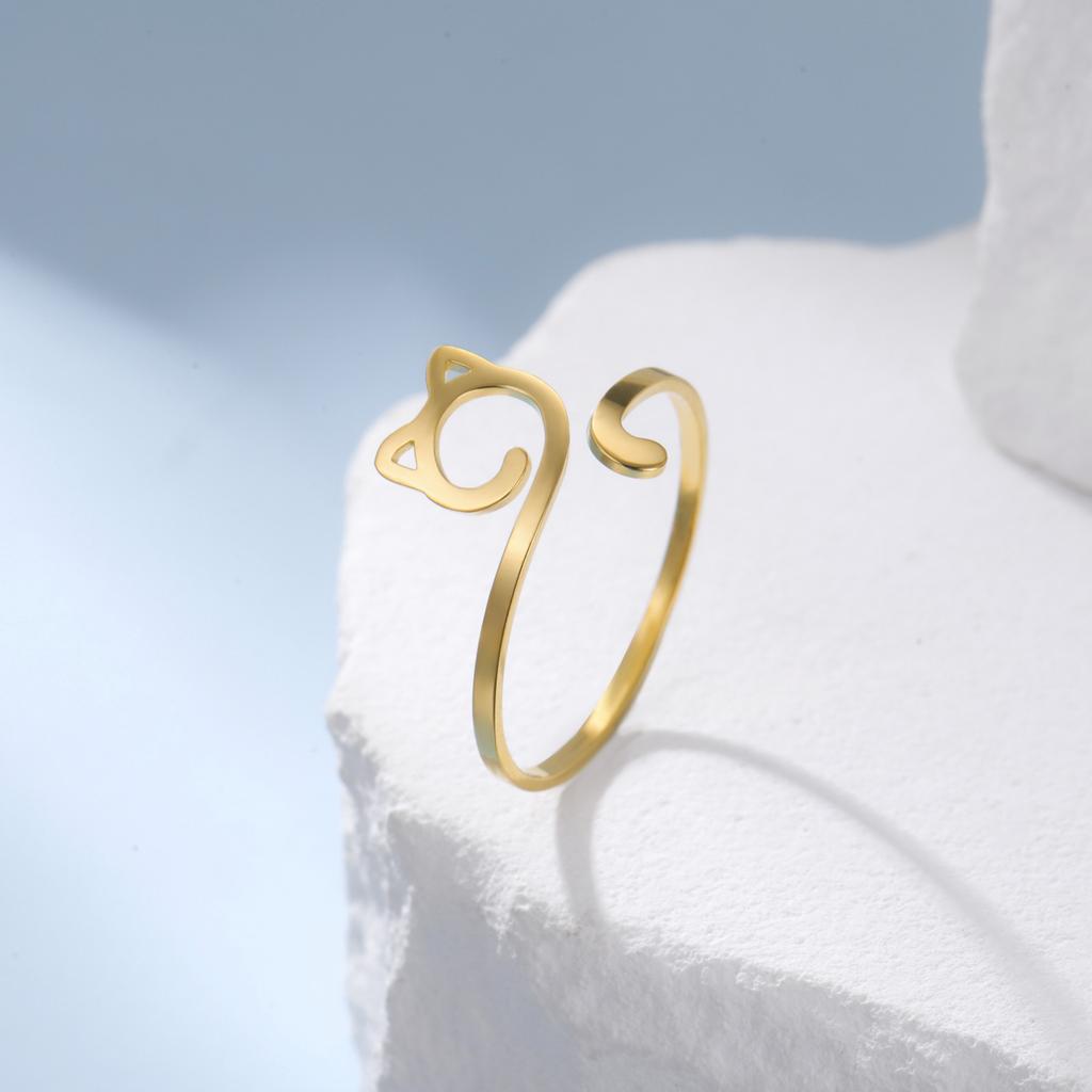 Lemegeton Minimalist Cute Cat Rings Women Girls Lovely Animal Finger Ring Adjustable Stainless Steel Jewelry Gift