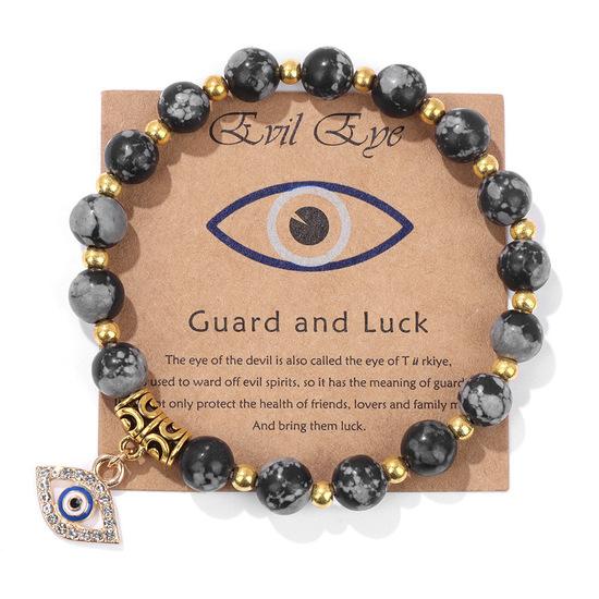 Natural Stone Bead Bracelet with Vintage Evil Eye Pendant, Versatile Hand Jewelry
