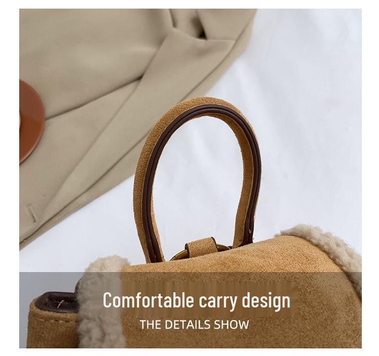 2025 Autumn/Winter Women's Retro Lambswool Color Block Handbag Backpack