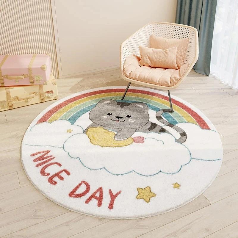 Cartoon Cute Carpets for Living Room Bedroom Decor Round Rugs Non-slip Chair Floor Mat Children's Room Bedside Carpet Study Rug
