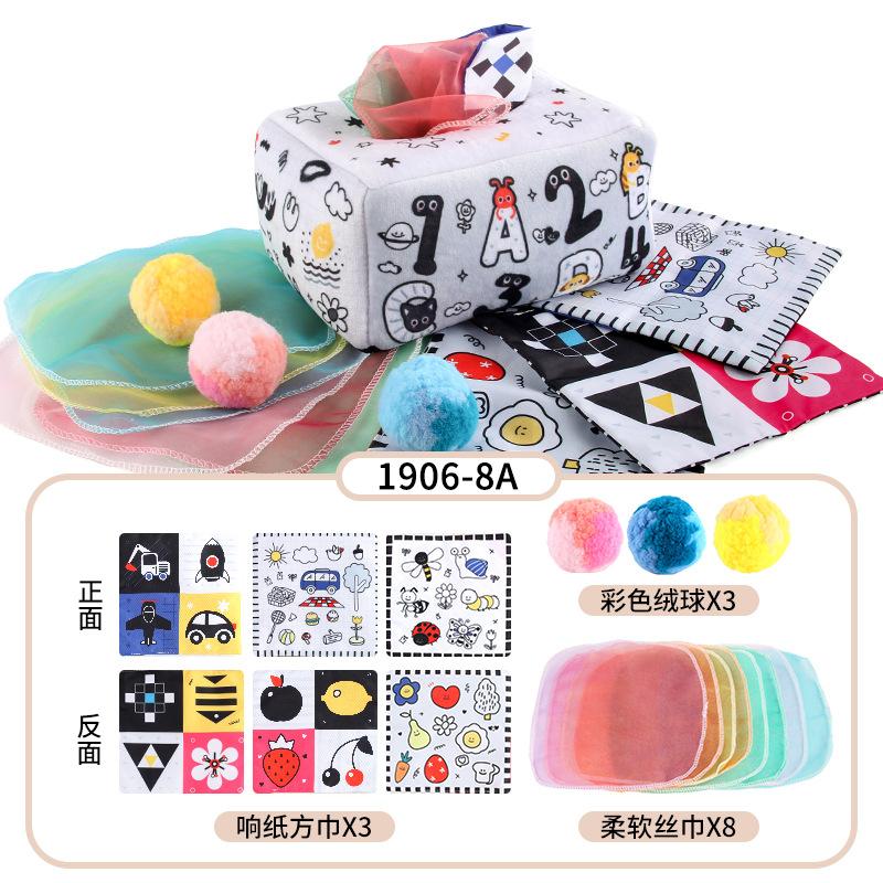Baby Puzzle Early Education Cloth Book Toy Box Baby Ring Paper Cloth Book Simulation Number Letters Can'T Be Torn And Drawn Tissue Box