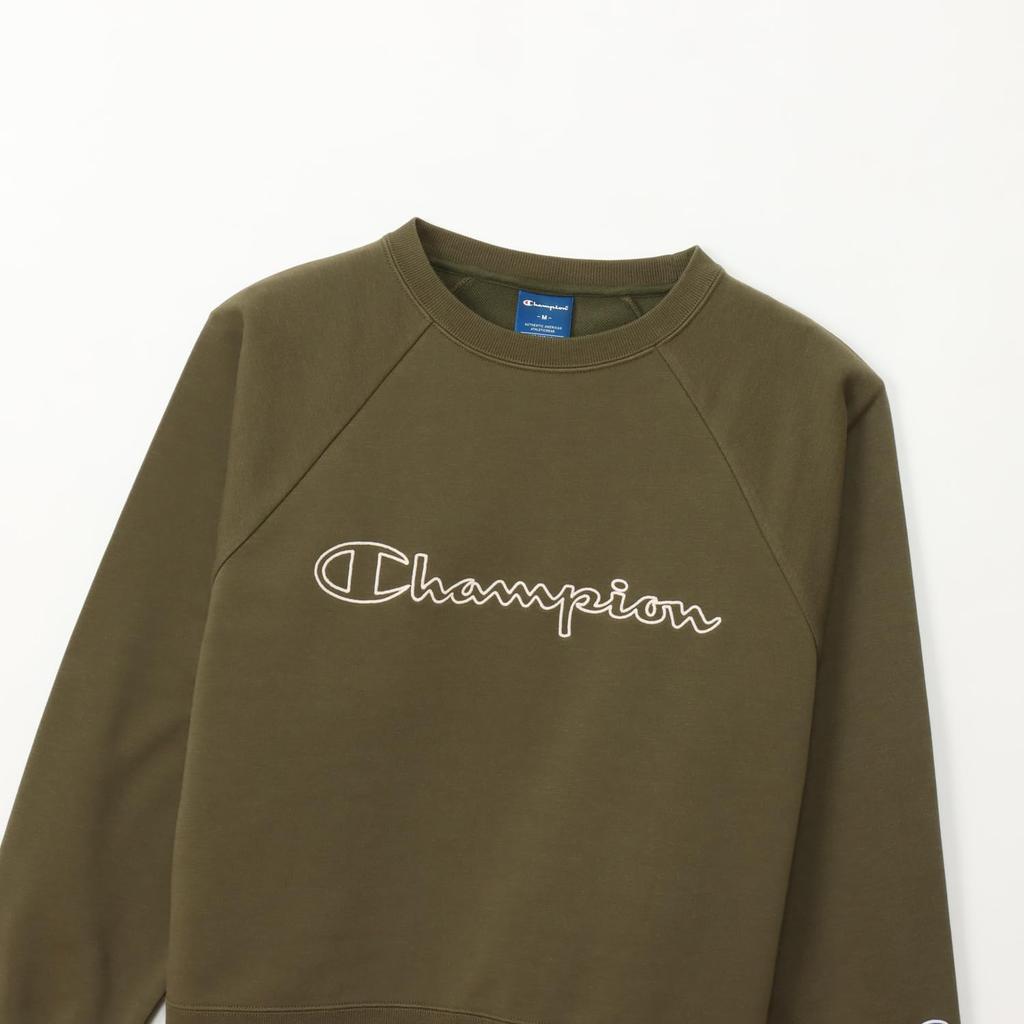Champion Long Sleeve Crew Relax Script Terry Crew Neck Size L Techweave® T-Shirt, Neck, Fit, Stretch, Quick-Drying, Logo, Sweatshirt, Women's, Olive,