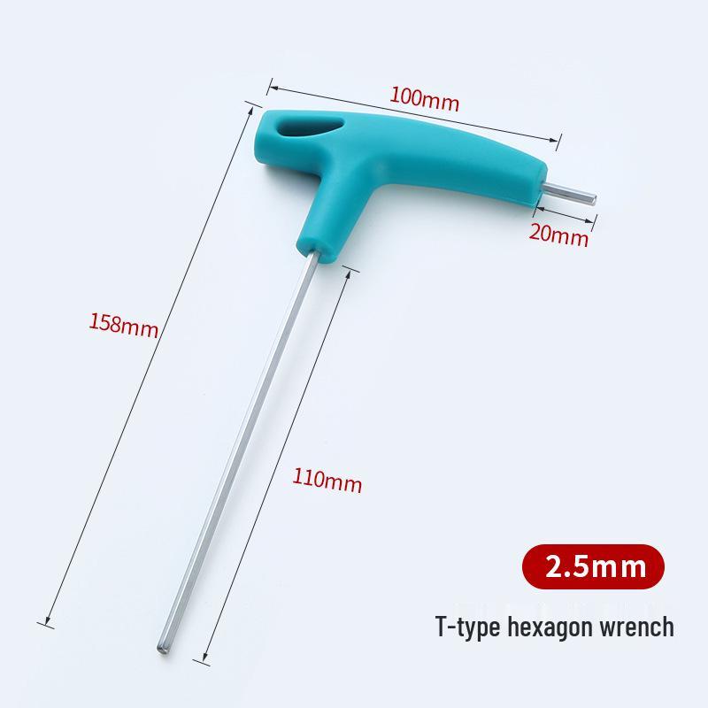 T-Handle Hex Wrench Set: Includes T-Handle, Flat-Head, L-Shaped, and 7-Shaped Wrenches with Plastic Handles.