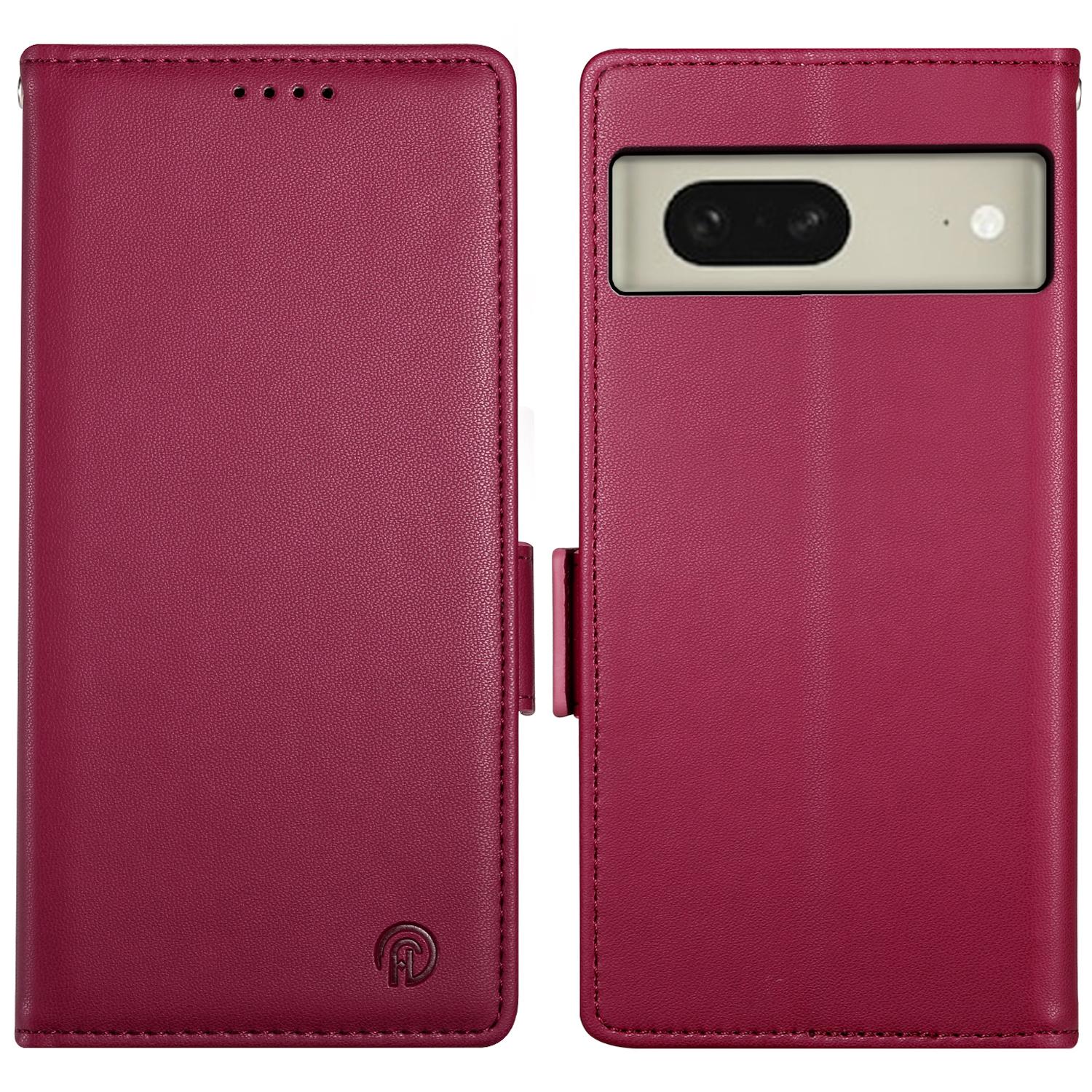 

DF-010 For Google Pixel 8 Case Side Clasps PU Leather Full Protection Phone Cover Wine Red