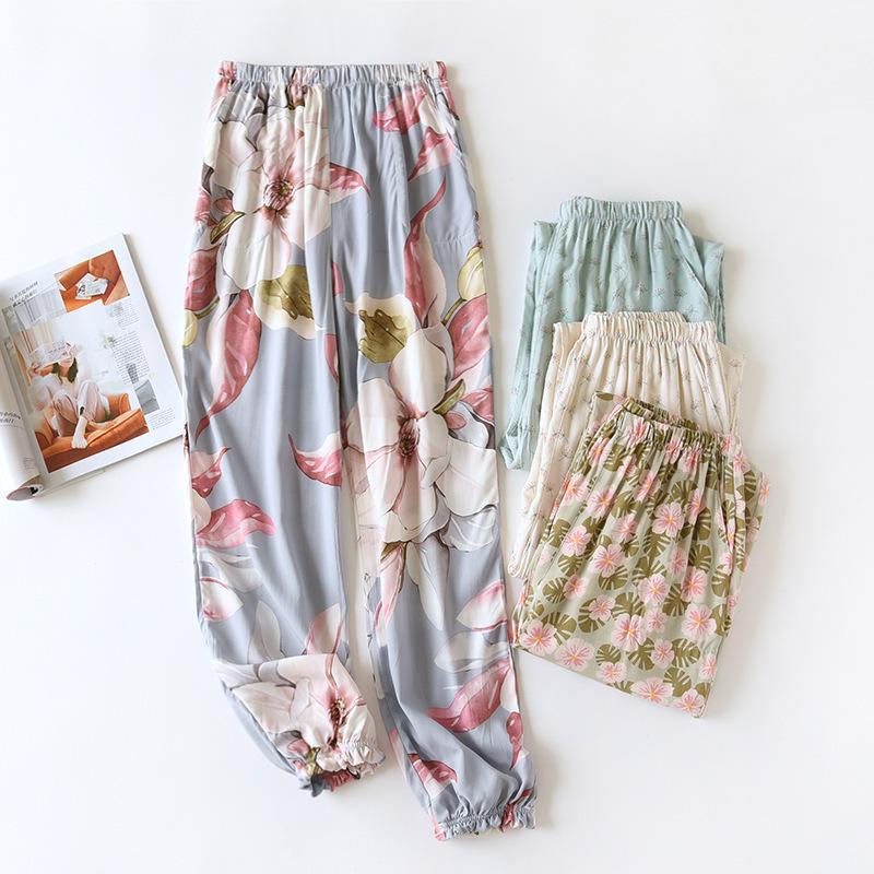 Damen Sommer Viskose Schlafhose - Dünne Baumwollgaze, Bündchen, Mückensicher, Mehrfarbig Strand- & Klimaanlagenhose