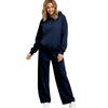 Women's Lined Drop Shoulder Top and Wide Leg Pants 2 Piece Set Color Loose Fit Casual Fall Winter Outfit