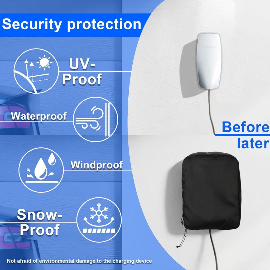 EV Charger Cover For Tesla Wall Connector Level 2, Charging Station Cover With Adjustable Zipper, Sun UV Snow Protections Bag For Most Electric