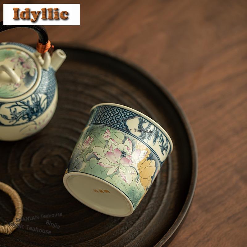 190ml Soda Glaze Lotus Straight Mouth Teacup Antique Tea Bowl Single Cups Tea-tasting Personal Cup Chazhan Master Cups Supplies