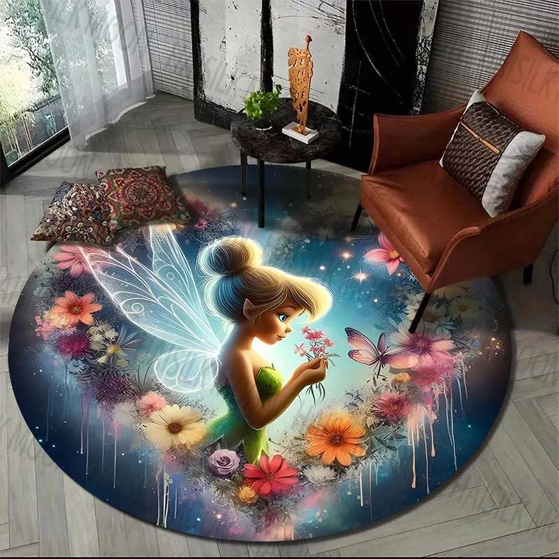Fairy Princess Round Rug Flannel Printed Carpet Magical Design Kids Room Decor Cozy Soft Floor Mat Home Decoration Indoor Use