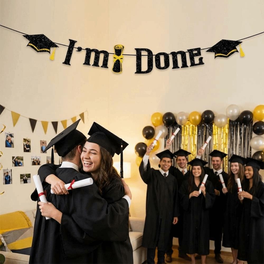 Glitter Decor Graduation Party Banner Reusable Graduation Hanging Banner  Party Supplies