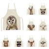 Cartoon Rabbit Deer Bear Print Kitchen Apron Women Men Sleeveless Linen Cooking Apron Home Cleaning Pinafore Baking Accessories