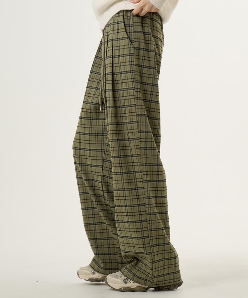 UNKNOWN PLANET Check Elastic Waist Pants Khaki