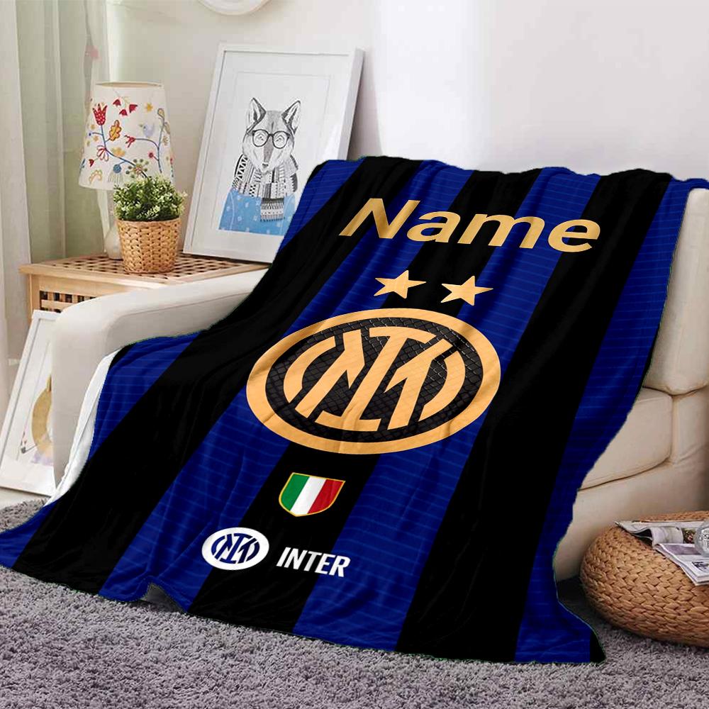 Custom Name Inter Milan Theme Printed Blanket Perfect For Couch Bed Travel Outdoor Use Machine Washable Cozy Durable