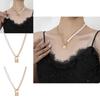 Elegant European Style Pearl Lock Geometric Pendant Necklace For Fashion Lovers