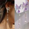 Purple  Butterfly Drop Earring For Women Pearl Tassel Chain  Earring Jewelry Pendientes