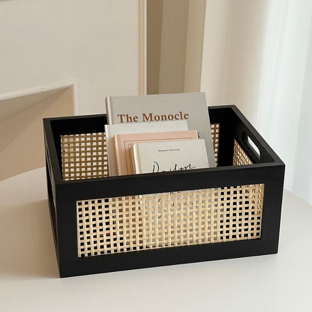 Rattan Storage Basket Solid Wood Organizer Boxes Durable Storage Box Household