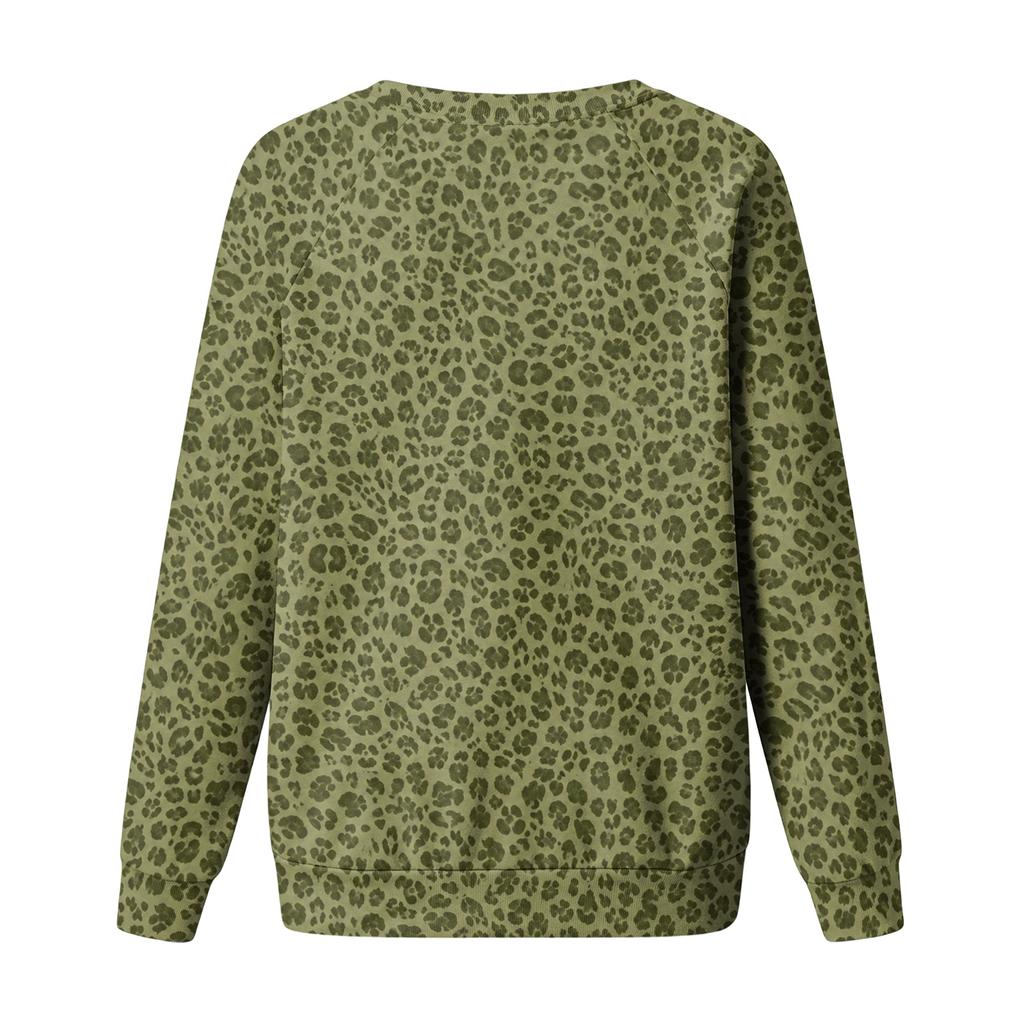Damen Casual Top mit Leopardenmuster und Raglanärmeln
